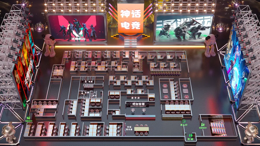 神话电竞 3D 网吧机位图案例